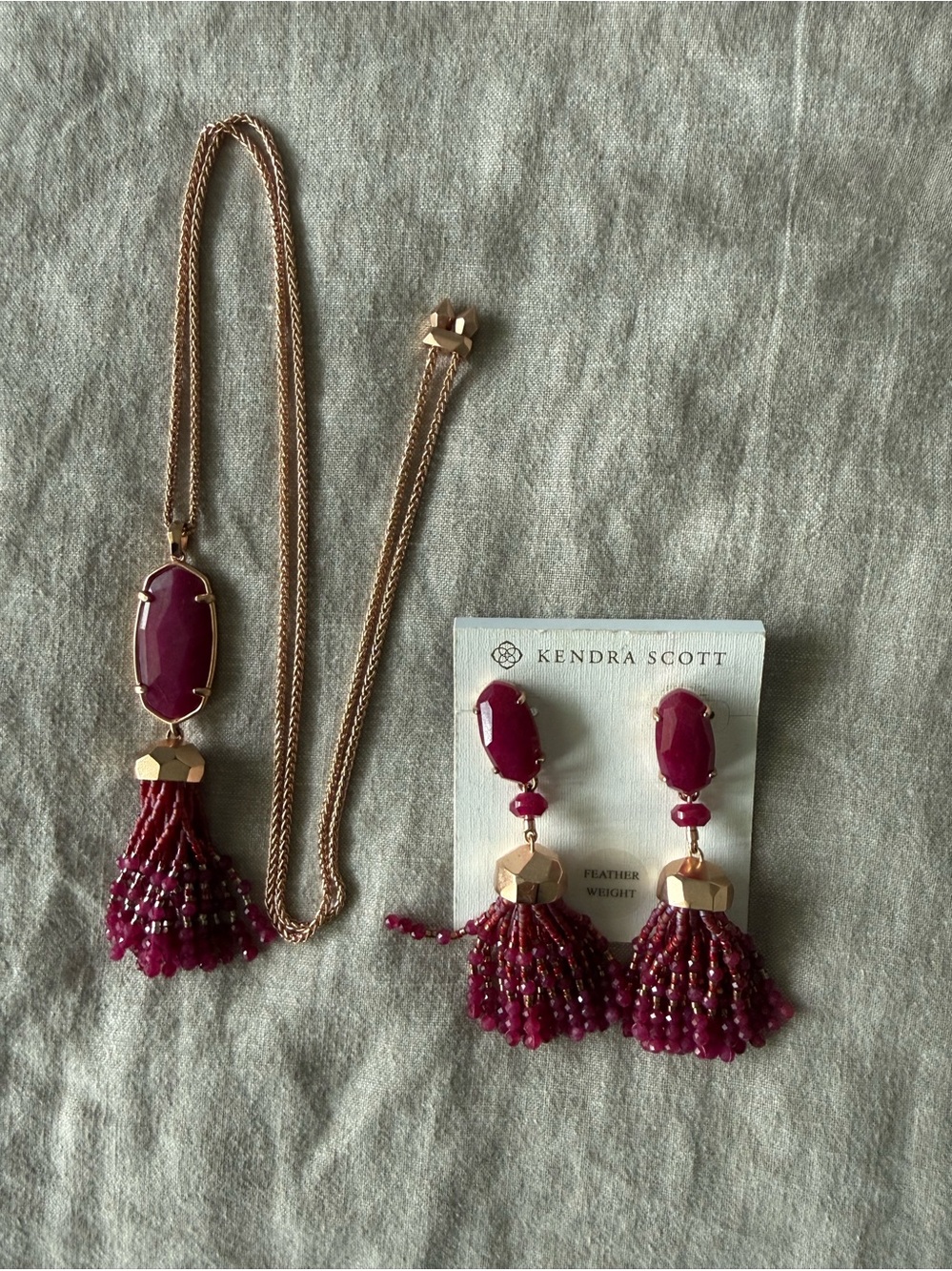 Kendra Scott Eva Necklace in Maroon Jade, with Limited Edition Dove Earrings